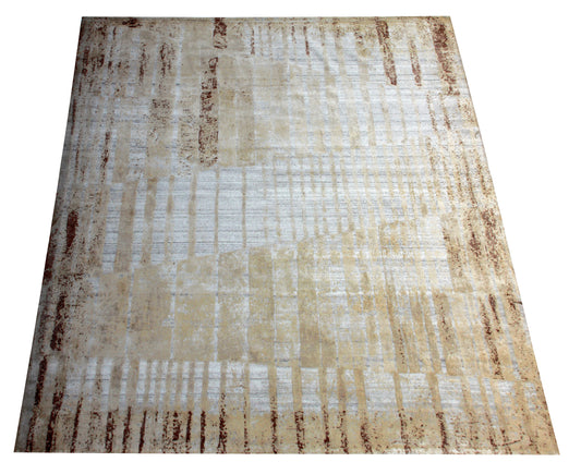 Ivory Cream Beige 7.6x10 Hand Knotted Wool Viscose Area Rug - Vintage Antique Abstract