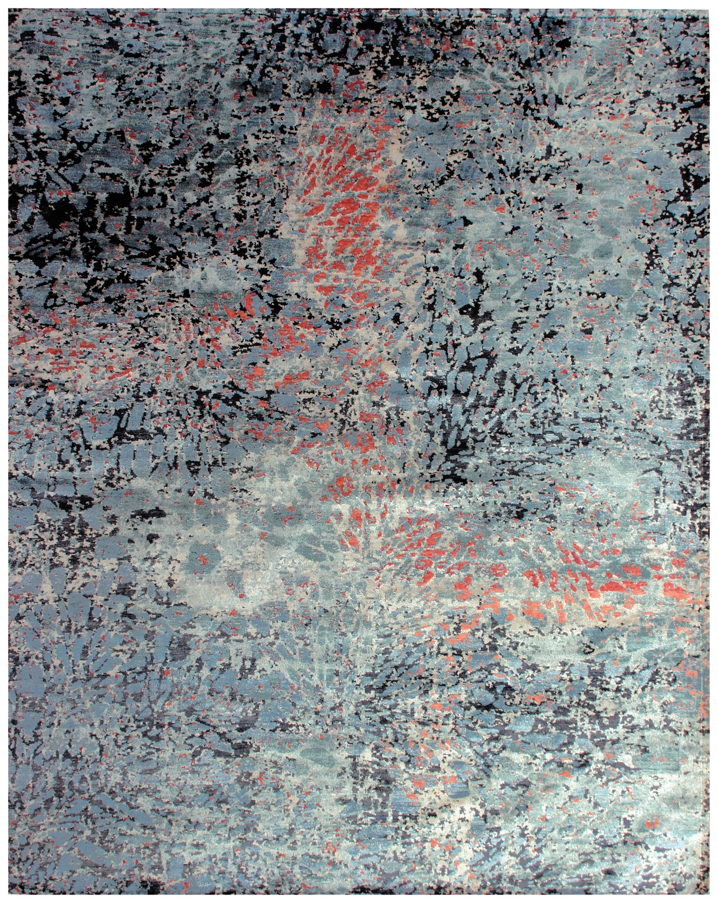 Grey Turquoise Pink 8x10 Hand Knotted Wool Viscose Area Rug - Vintage Antique Abstract