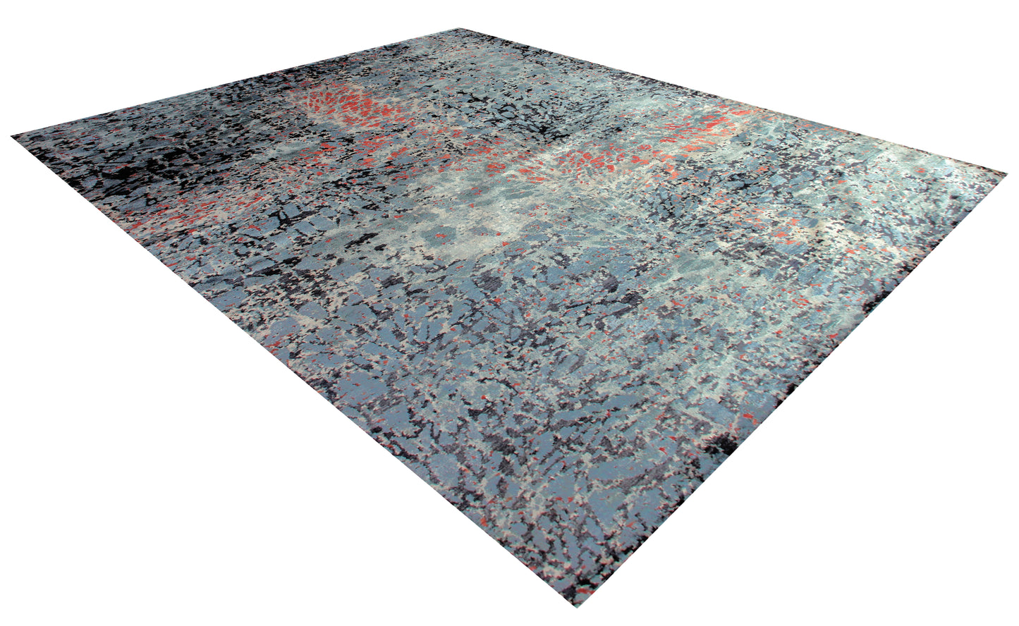 Grey Turquoise Pink 8x10 Hand Knotted Wool Viscose Area Rug - Vintage Antique Abstract