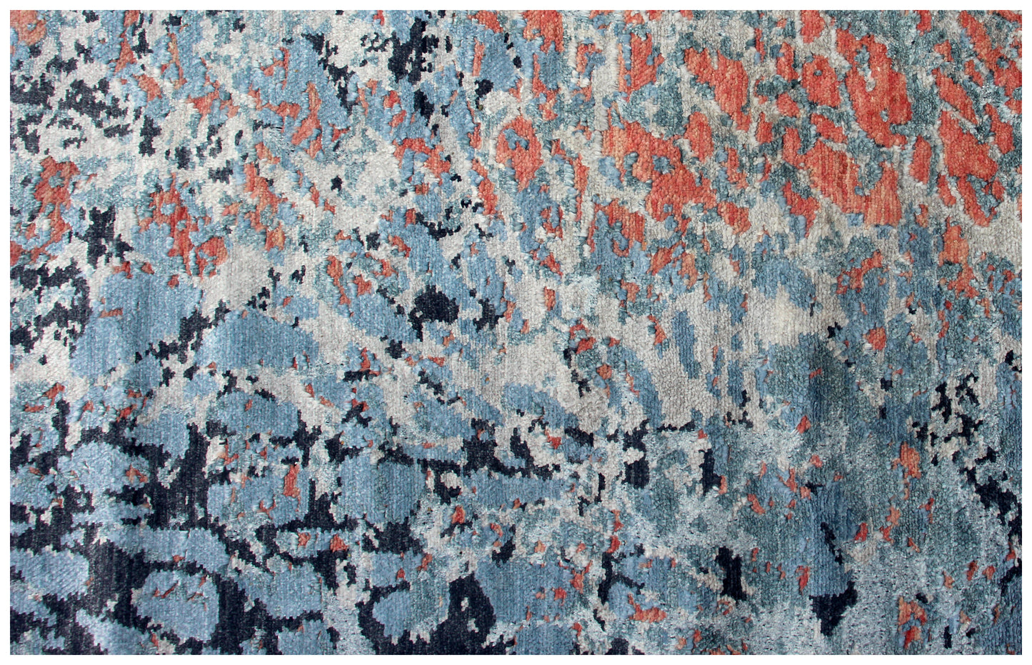 Grey Turquoise Pink 8x10 Hand Knotted Wool Viscose Area Rug - Vintage Antique Abstract