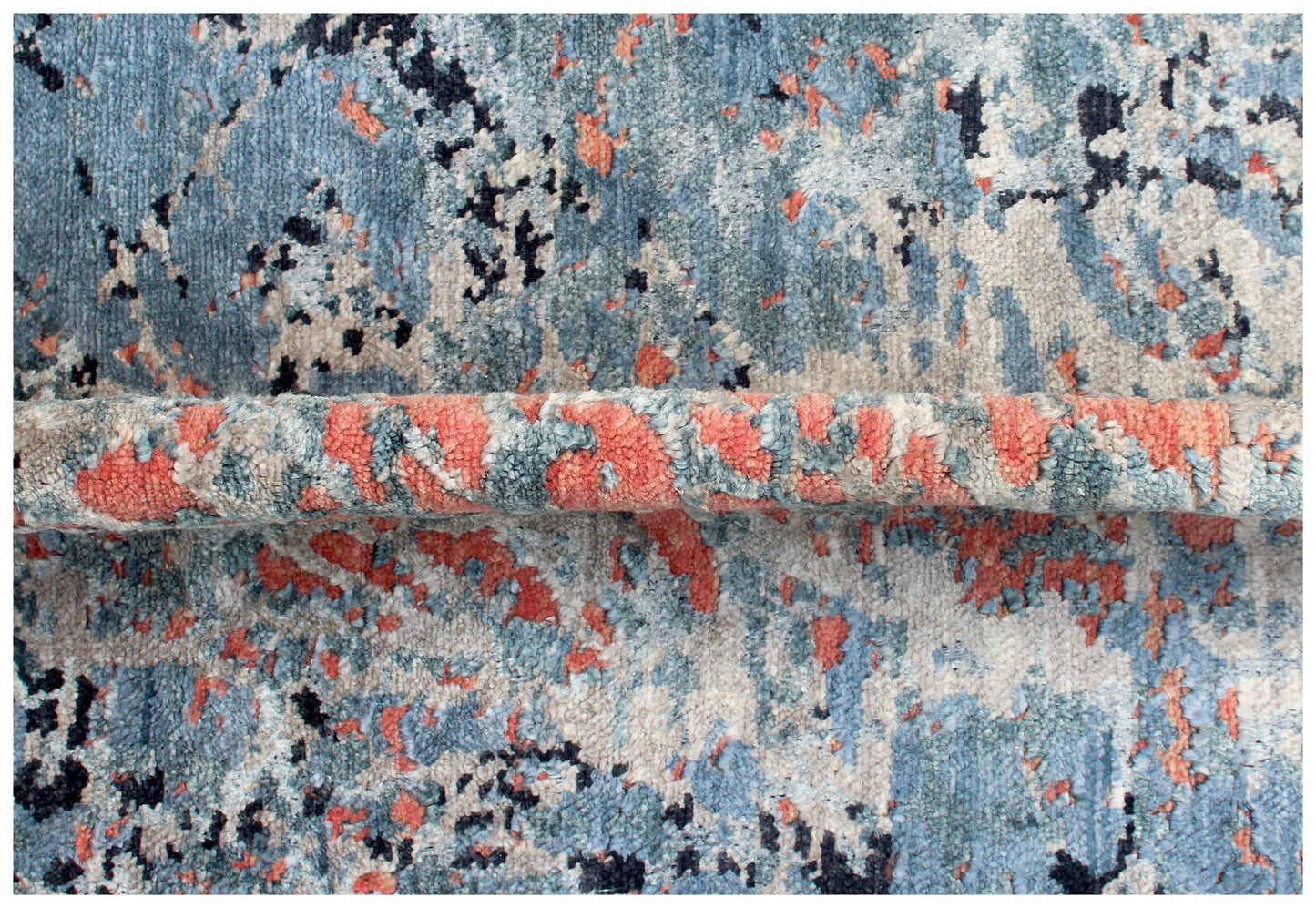 Grey Turquoise Pink 8x10 Hand Knotted Wool Viscose Area Rug - Vintage Antique Abstract