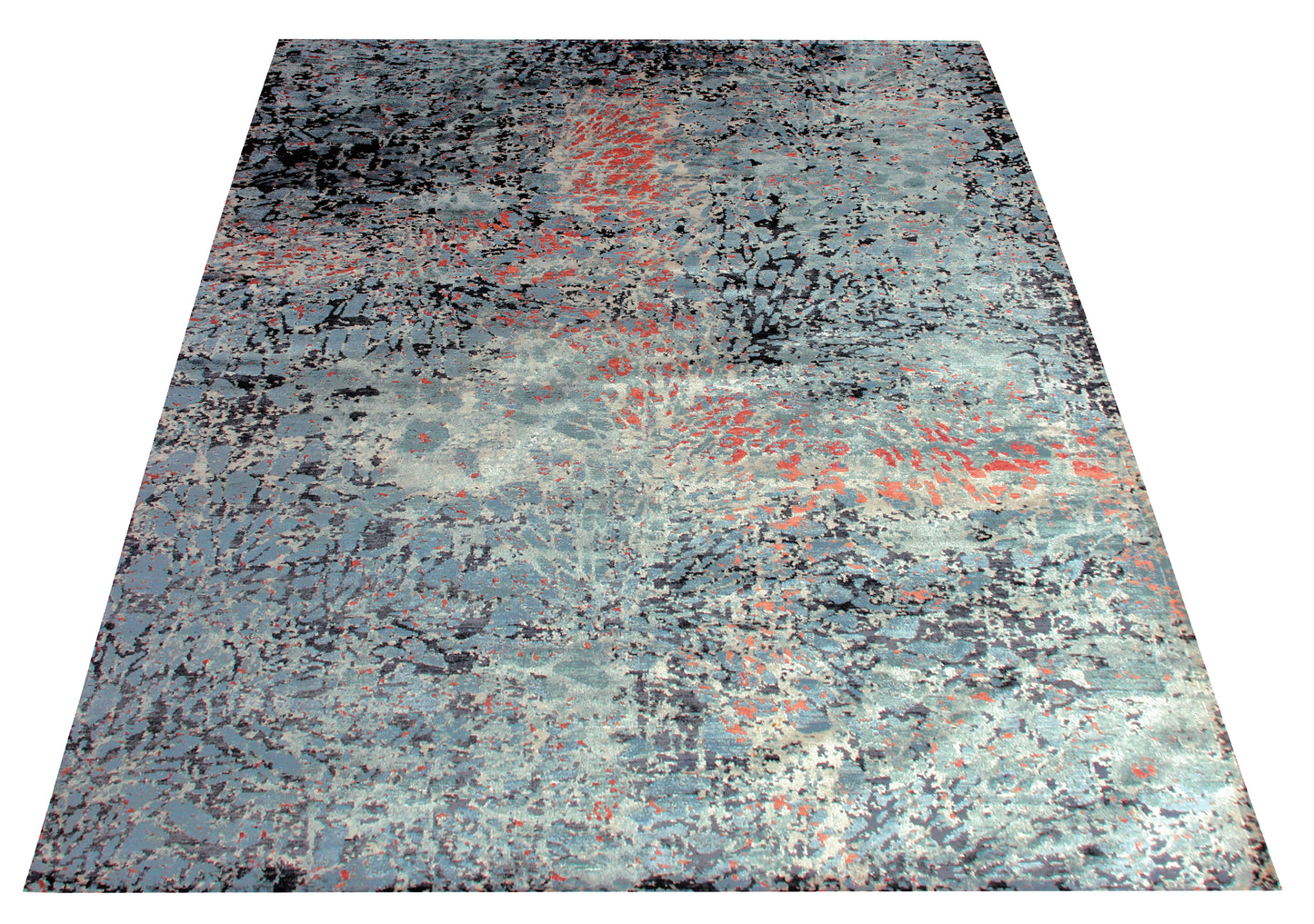 Grey Turquoise Pink 8x10 Hand Knotted Wool Viscose Area Rug - Vintage Antique Abstract
