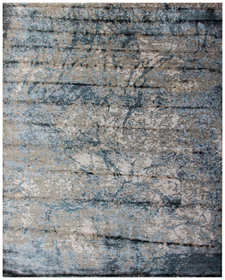 8x10 Hand Knotted Wool Viscose Rug - Grey Beige Modern Abstract Distressed 45 Knots Bhadohi Rugs