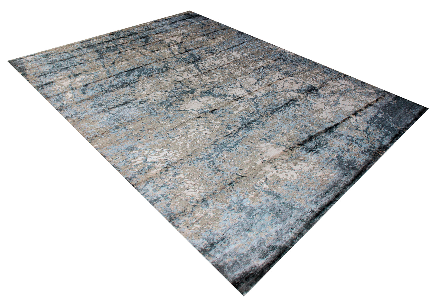 8x10 Hand Knotted Wool Viscose Rug - Grey Beige Modern Abstract Distressed 45 Knots Bhadohi Rugs