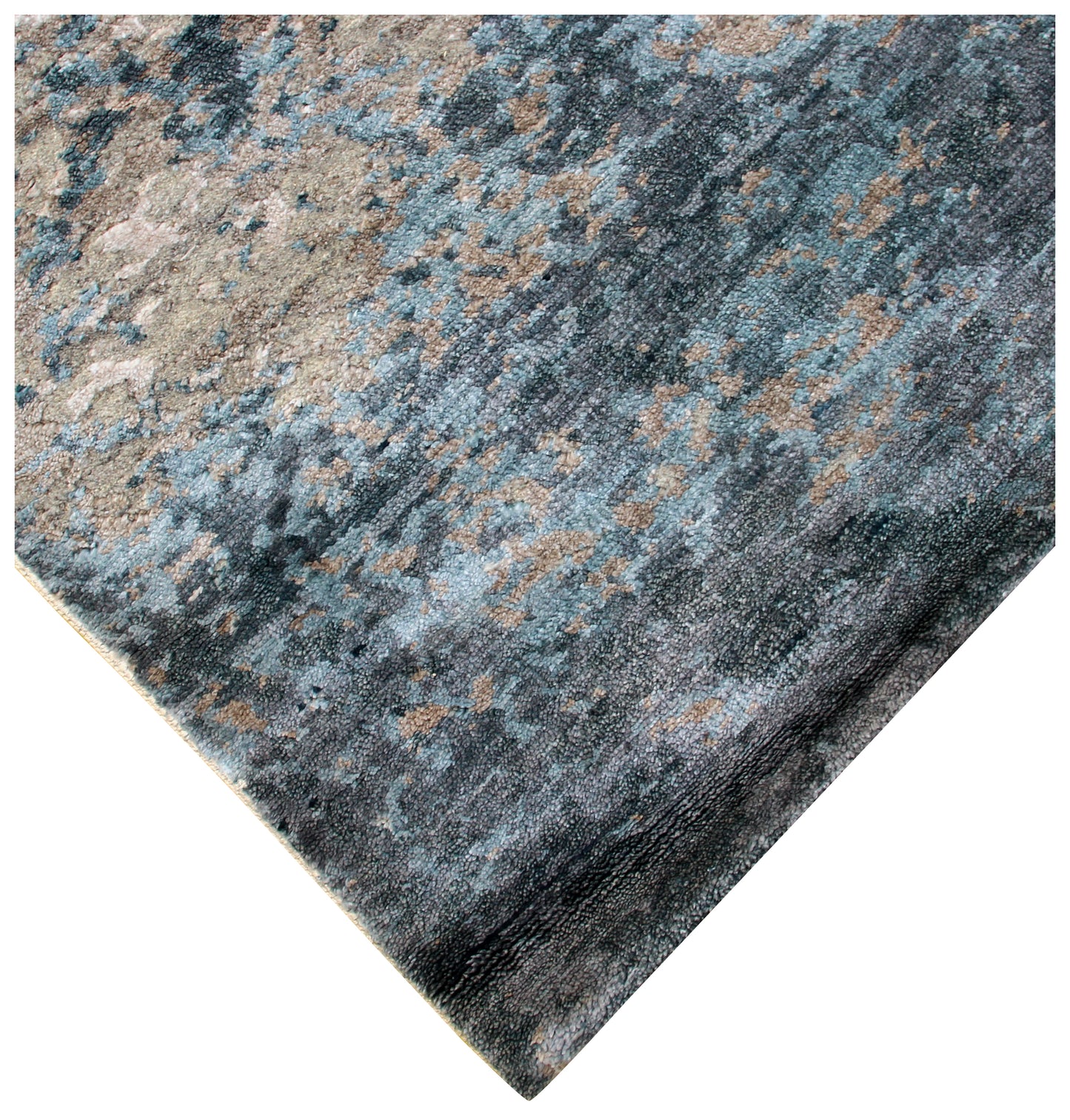 8x10 Hand Knotted Wool Viscose Rug - Grey Beige Modern Abstract Distressed 45 Knots Bhadohi Rugs