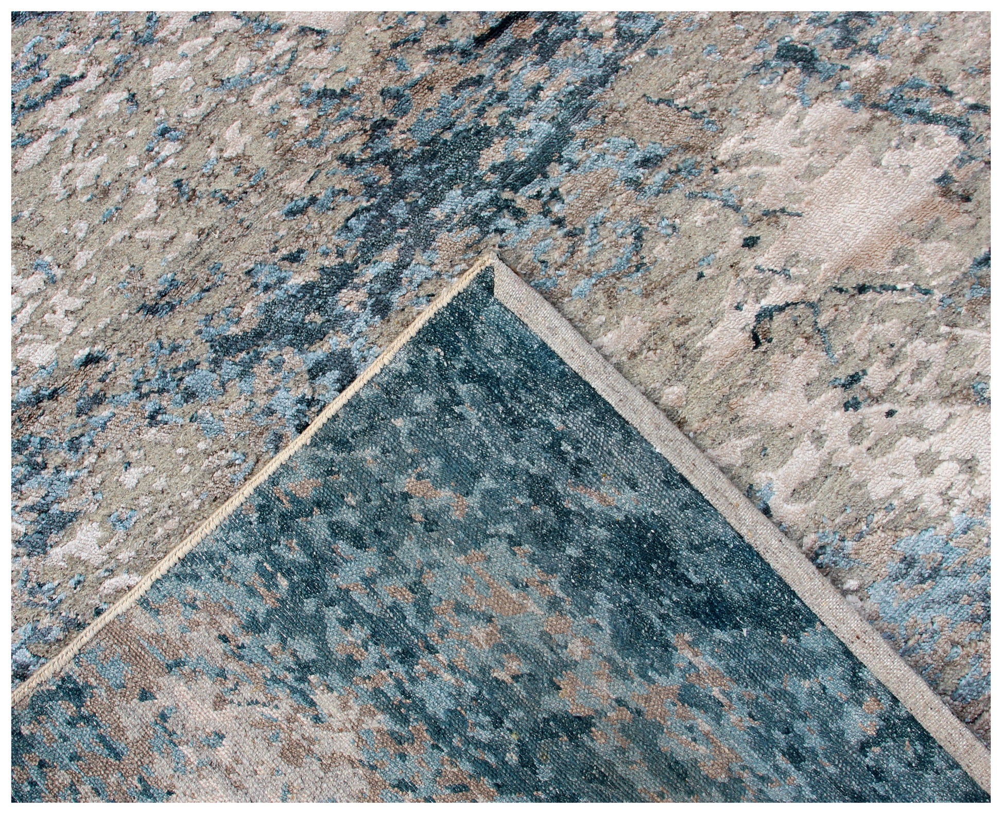 8x10 Hand Knotted Wool Viscose Rug - Grey Beige Modern Abstract Distressed 45 Knots Bhadohi Rugs