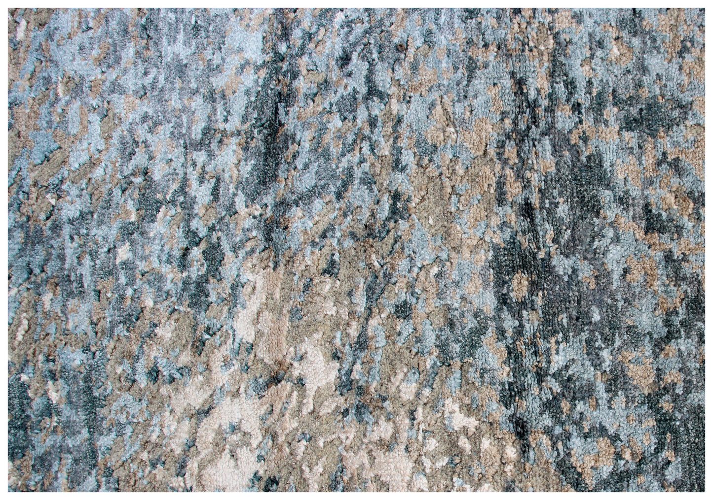 8x10 Hand Knotted Wool Viscose Rug - Grey Beige Modern Abstract Distressed 45 Knots Bhadohi Rugs