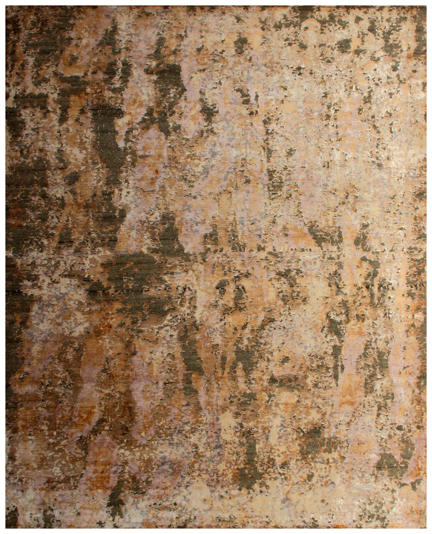 Hand Knotted Vintage Antique Brown Beige Gold 8x10 Wool Viscose Area Rug - Abstract Distressed