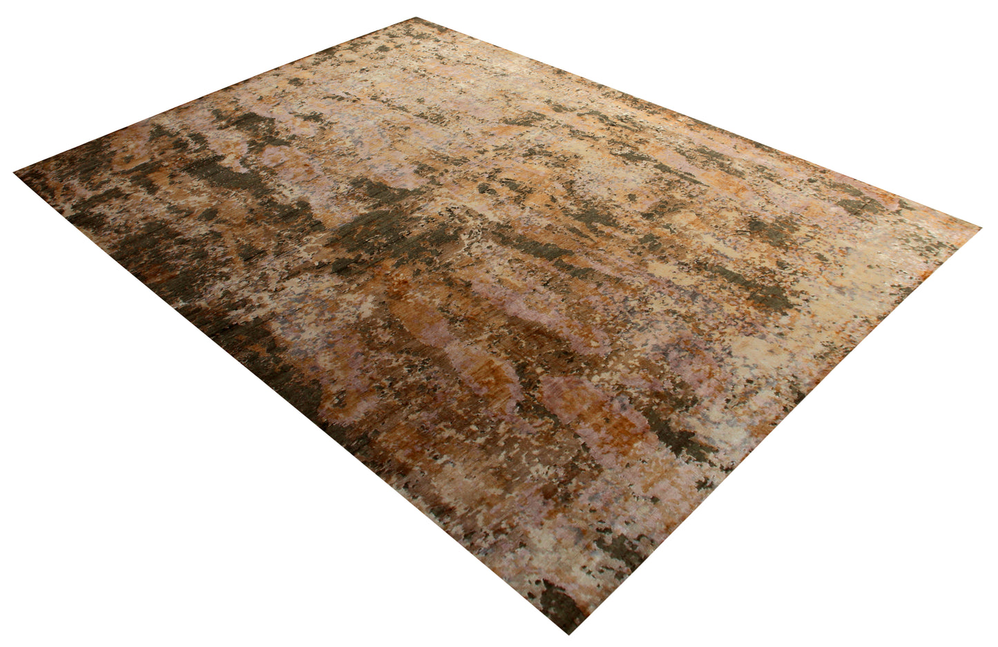 Hand Knotted Vintage Antique Brown Beige Gold 8x10 Wool Viscose Area Rug - Abstract Distressed