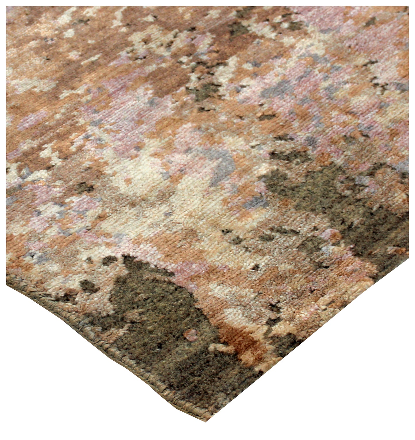 Hand Knotted Vintage Antique Brown Beige Gold 8x10 Wool Viscose Area Rug - Abstract Distressed