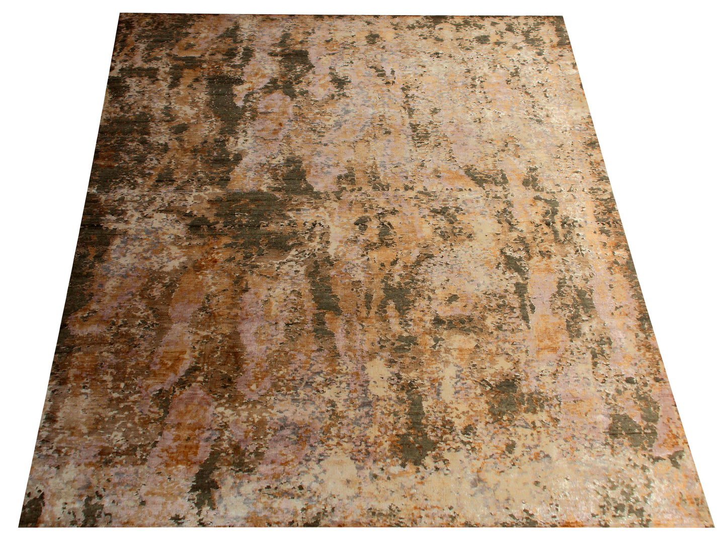 Hand Knotted Vintage Antique Brown Beige Gold 8x10 Wool Viscose Area Rug - Abstract Distressed