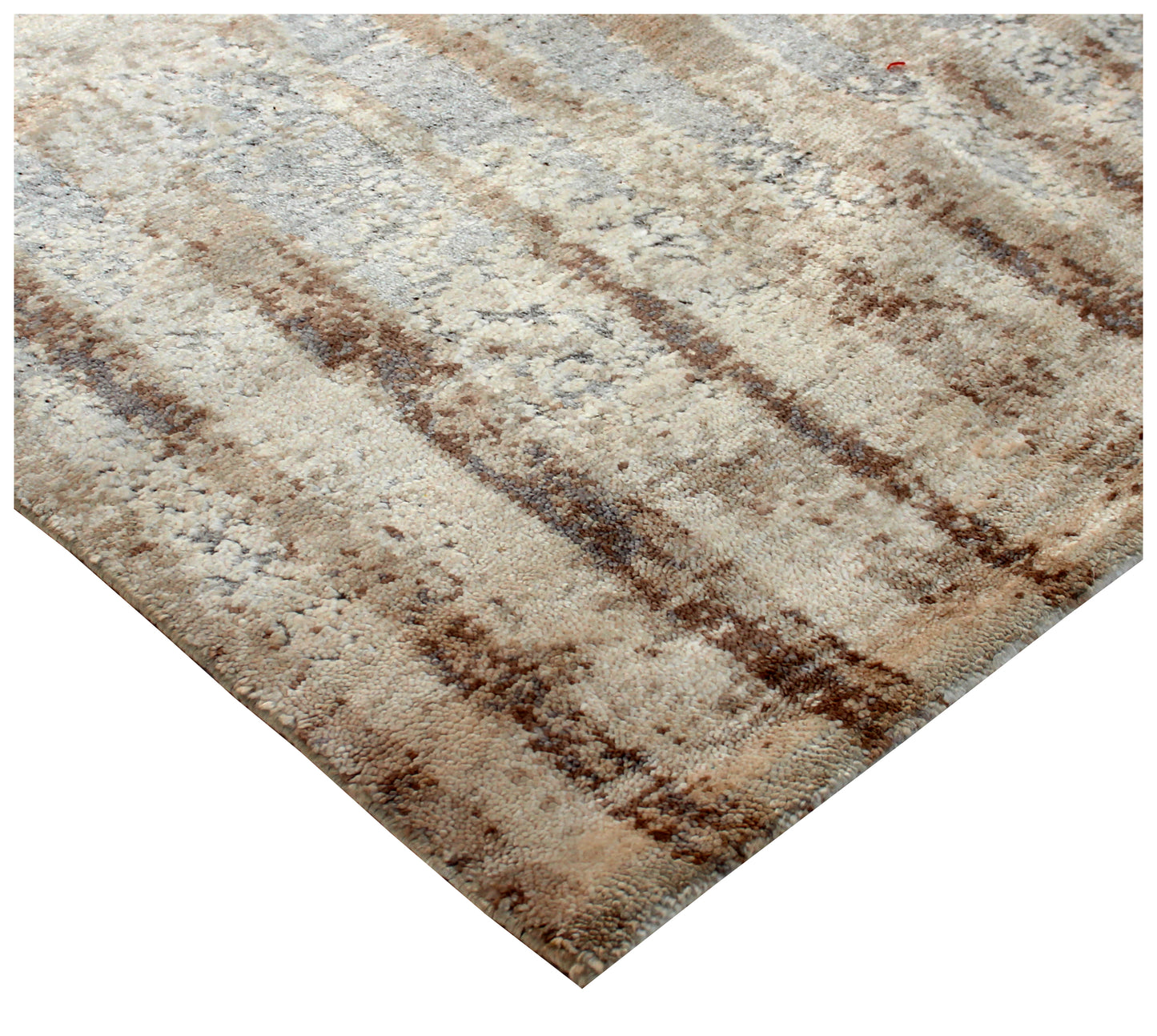 Wool Viscose 8x10 Abstract Distressed Area Rug - Vintage Antique Beige Cream Grey Hand Knotted