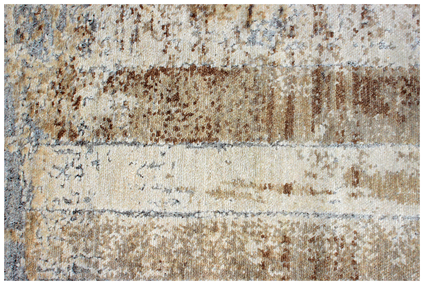 Wool Viscose 8x10 Abstract Distressed Area Rug - Vintage Antique Beige Cream Grey Hand Knotted