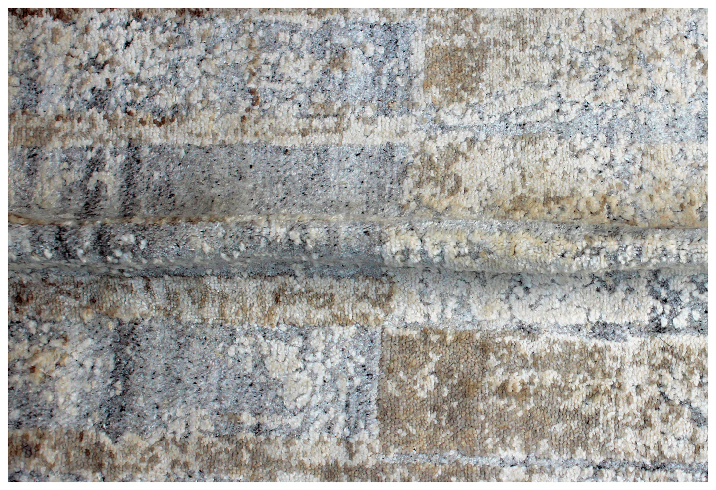 Wool Viscose 8x10 Abstract Distressed Area Rug - Vintage Antique Beige Cream Grey Hand Knotted