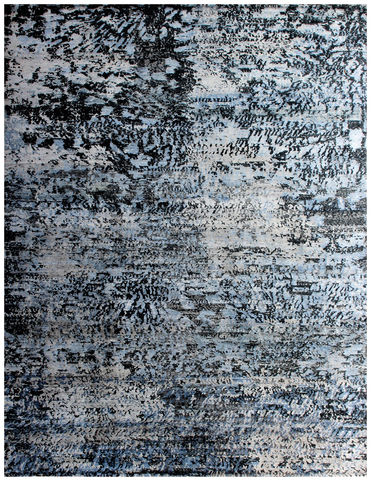 Abstract Vintage Antique 7.6x9.6 Hand Knotted Area Rug - Dark Grey Blue Black Wool Viscose Distressed