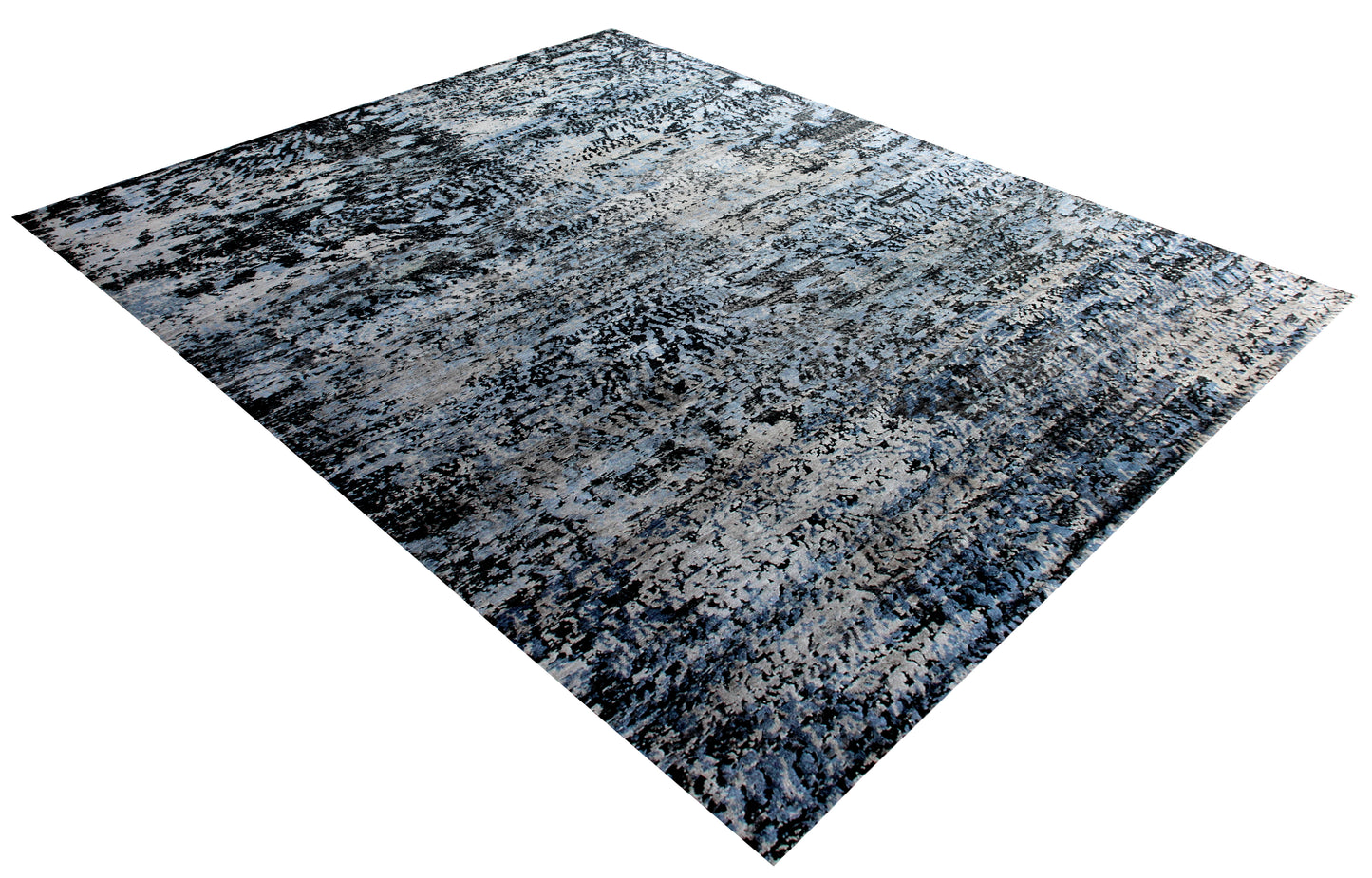 Abstract Vintage Antique 7.6x9.6 Hand Knotted Area Rug - Dark Grey Blue Black Wool Viscose Distressed