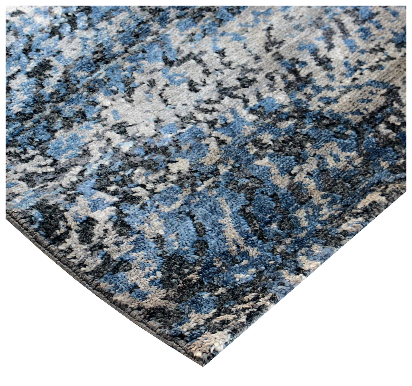 Abstract Vintage Antique 7.6x9.6 Hand Knotted Area Rug - Dark Grey Blue Black Wool Viscose Distressed