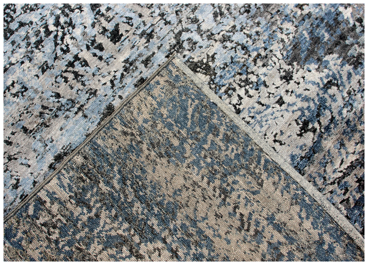 Abstract Vintage Antique 7.6x9.6 Hand Knotted Area Rug - Dark Grey Blue Black Wool Viscose Distressed