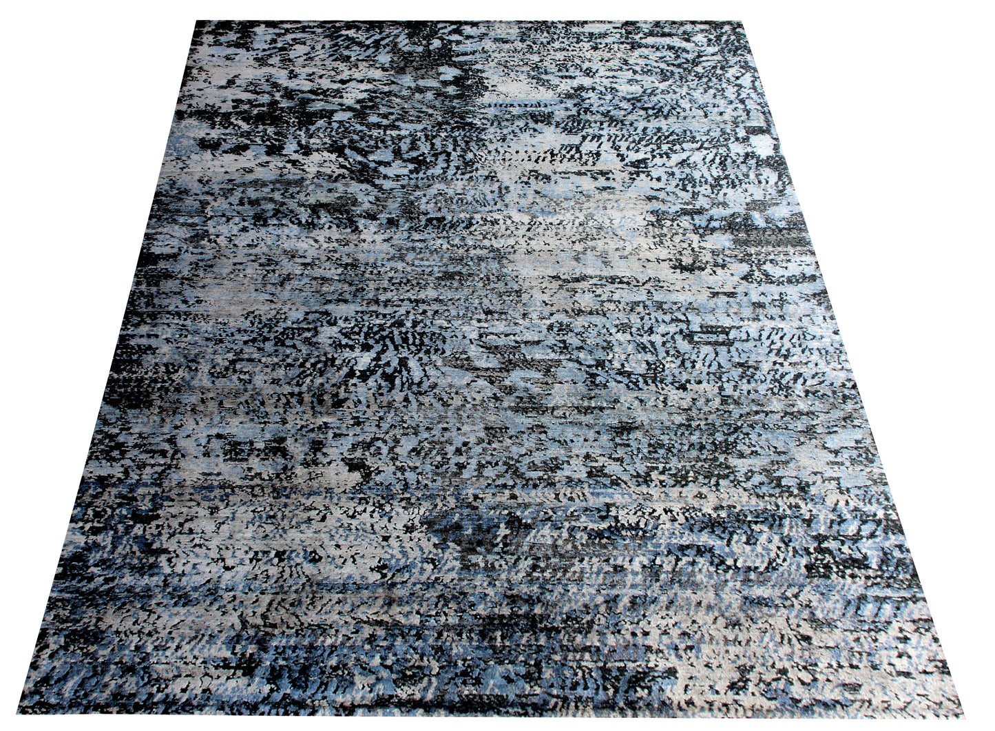 Abstract Vintage Antique 7.6x9.6 Hand Knotted Area Rug - Dark Grey Blue Black Wool Viscose Distressed