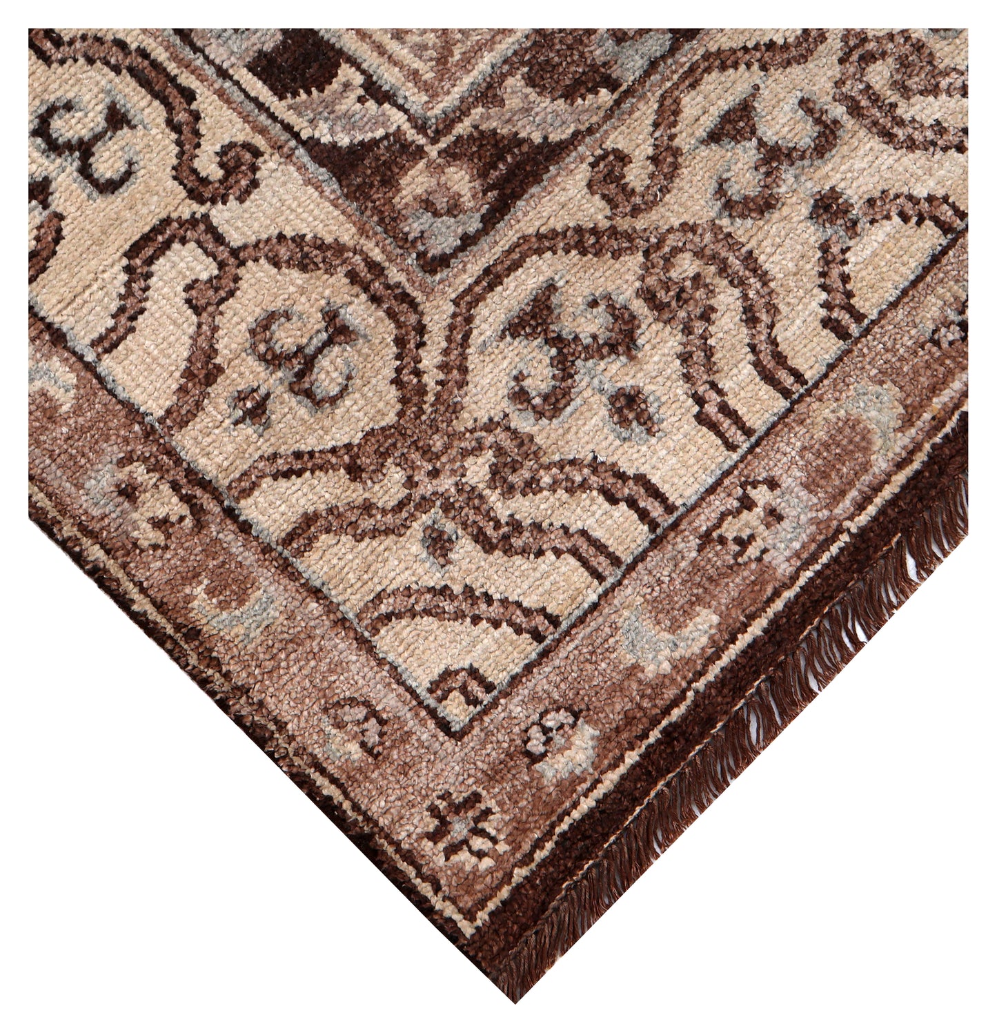 Brown Beige Medallion Oriental Oushak Floral Bamboo Silk Hand Knotted 7.6x10 Area Rug