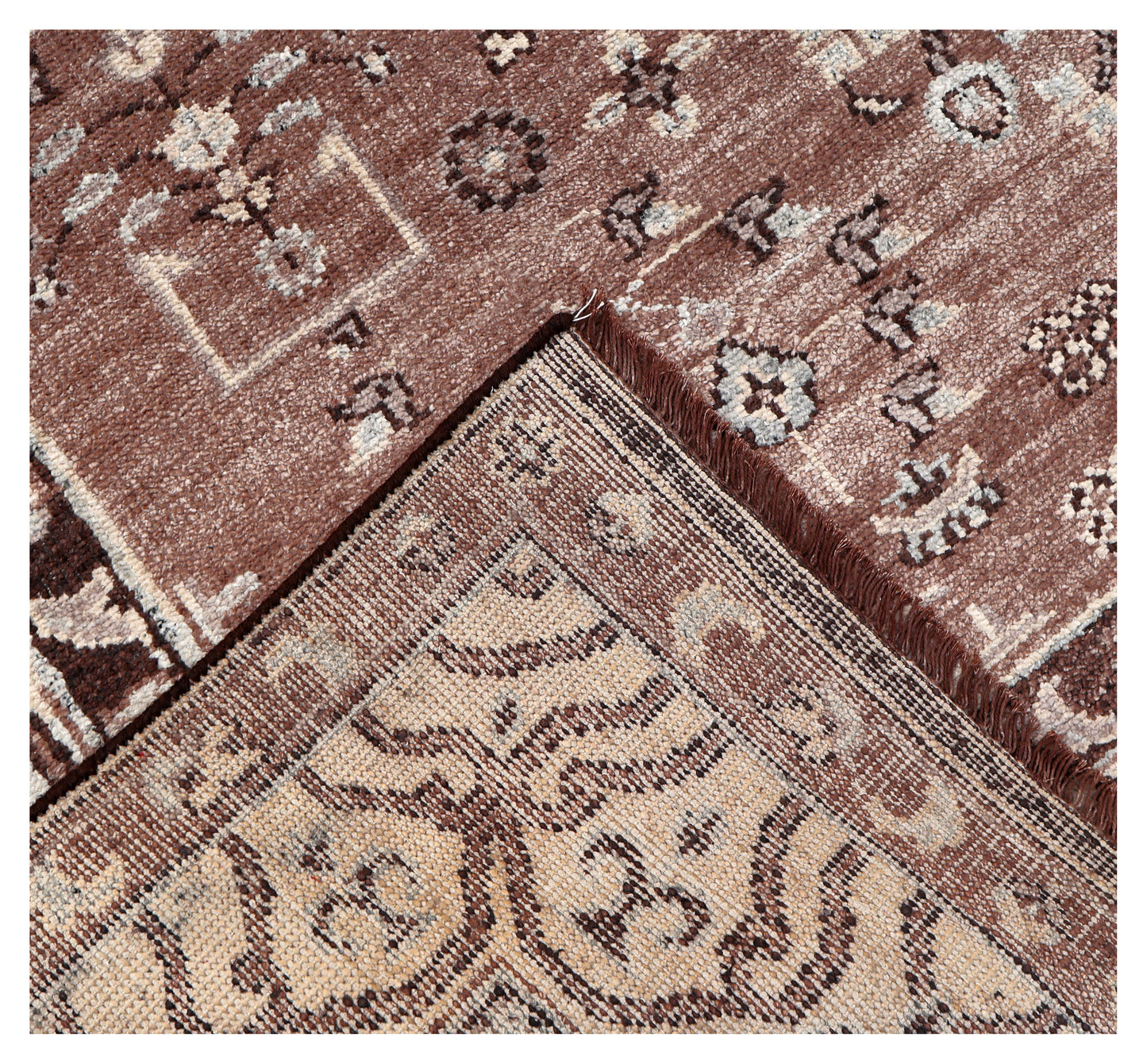Brown Beige Medallion Oriental Oushak Floral Bamboo Silk Hand Knotted 7.6x10 Area Rug