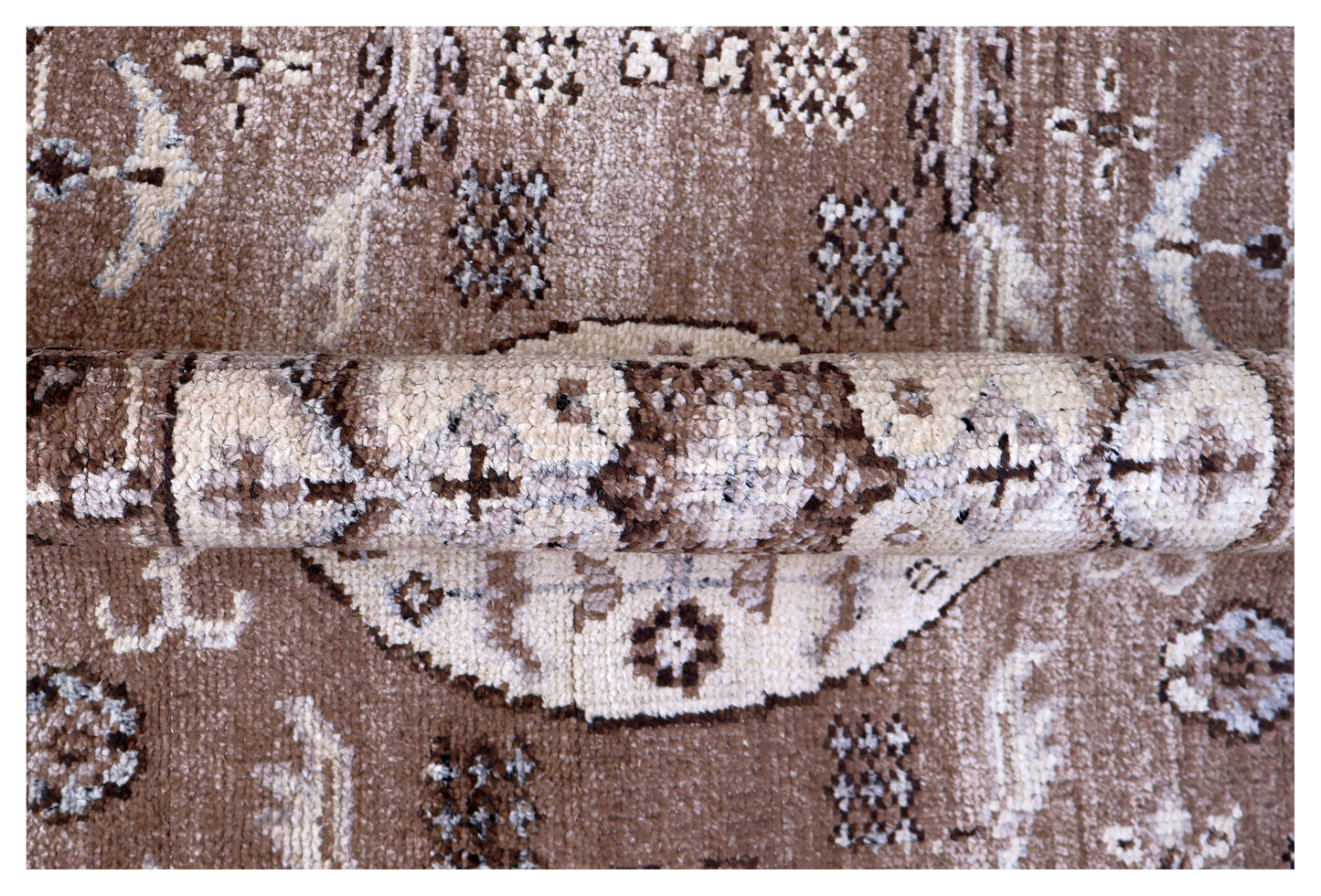 Brown Beige Medallion Oriental Oushak Floral Bamboo Silk Hand Knotted 7.6x10 Area Rug