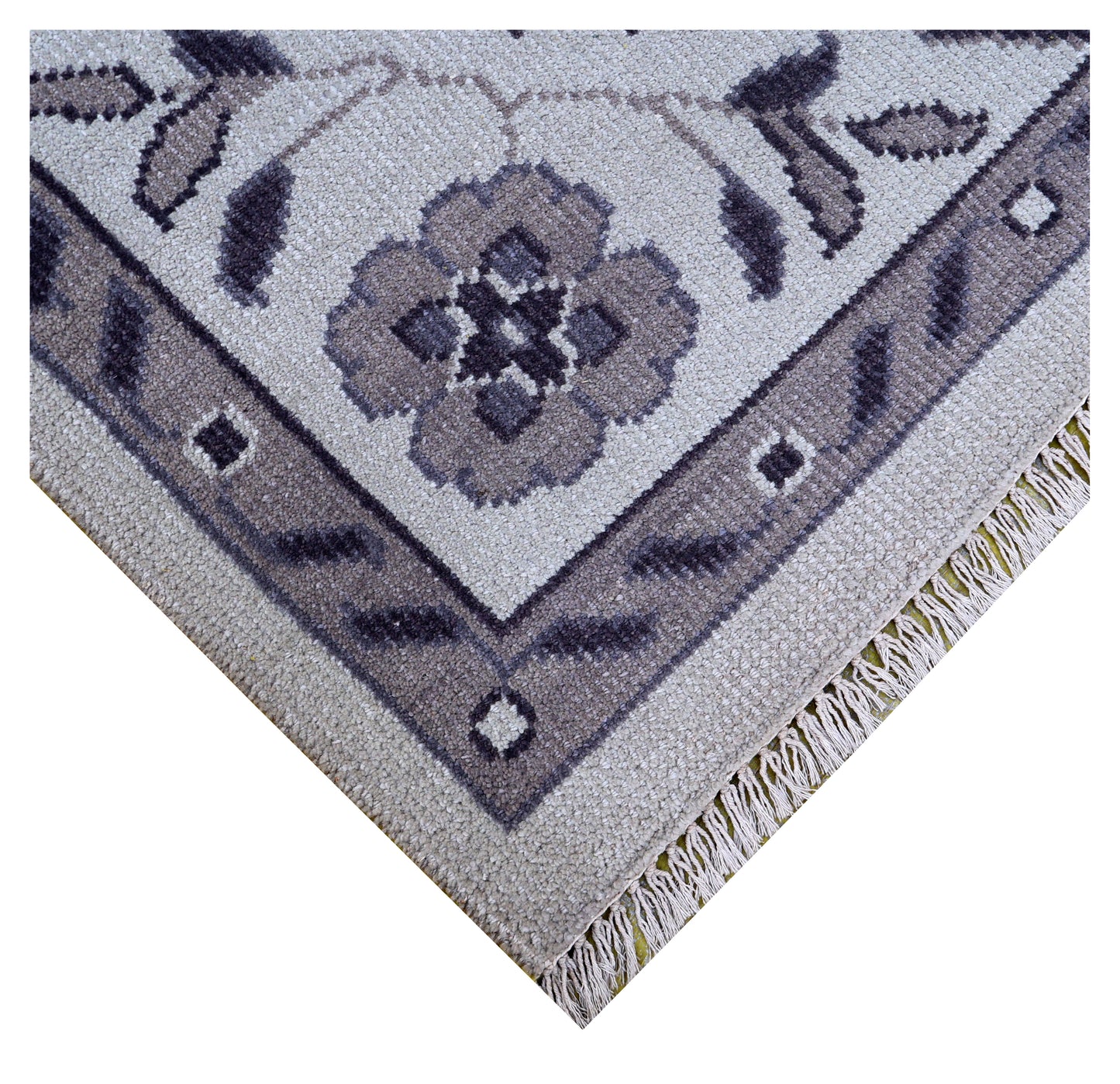 Ivory Charcoal Grey Heriz Medallion Geometric Wool Hand Knotted Traditional 8x10 Area Rug