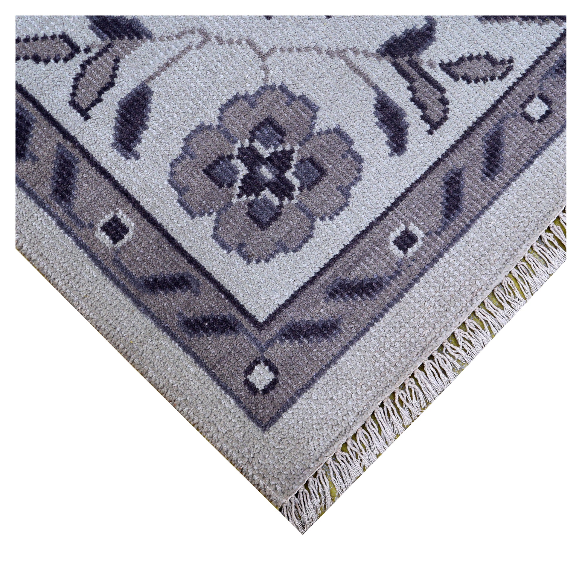 Ivory Charcoal Grey Heriz Medallion Geometric Wool Hand Knotted Traditional 8x10 Area Rug