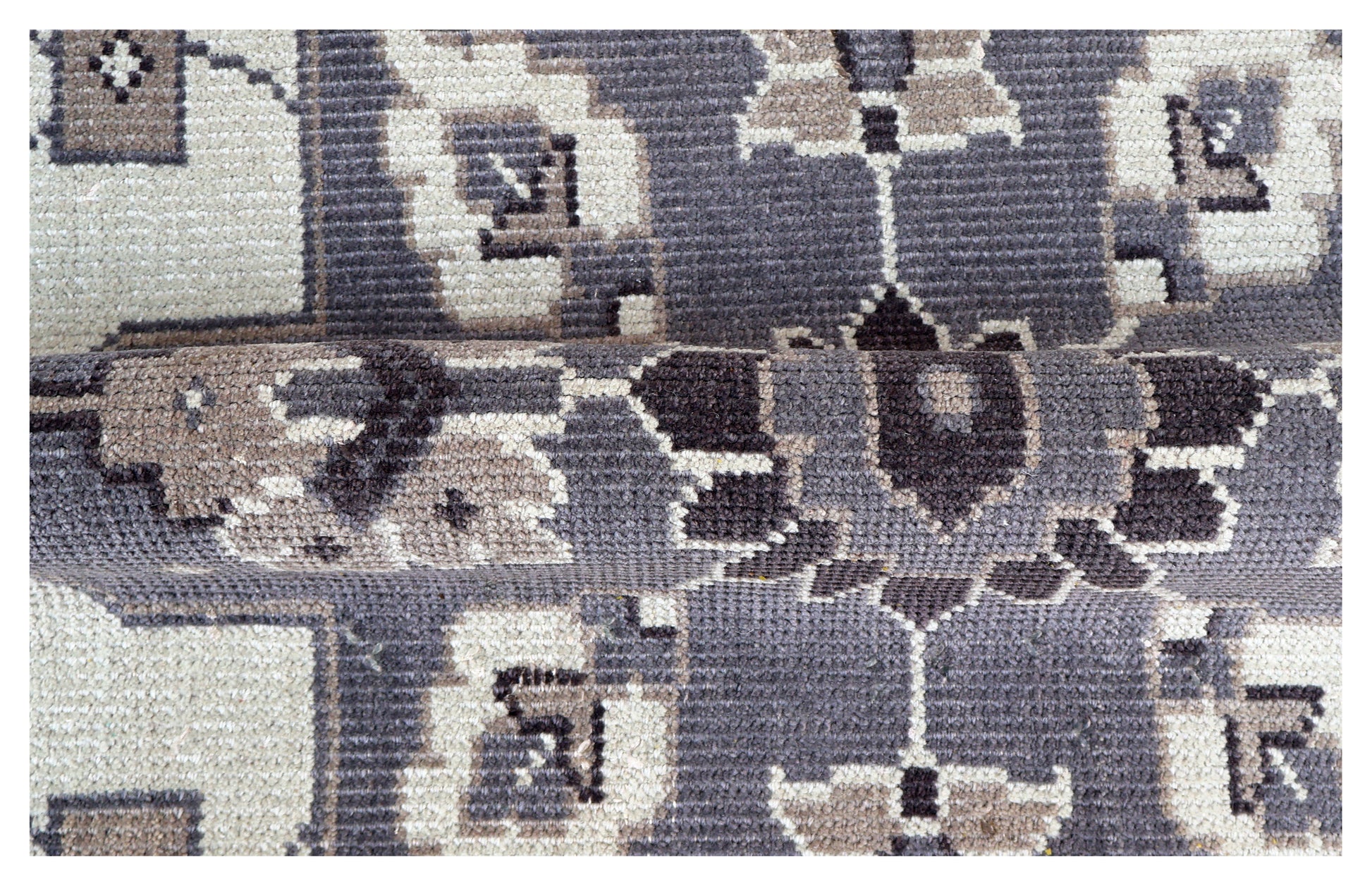 Ivory Charcoal Grey Heriz Medallion Geometric Wool Hand Knotted Traditional 8x10 Area Rug