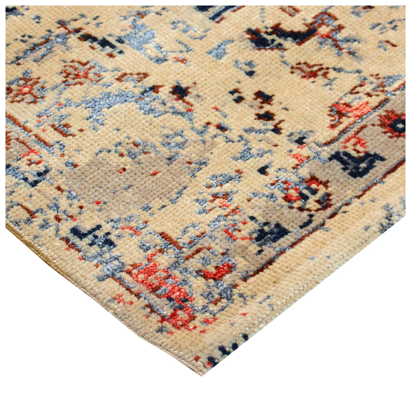 Beige Navy Red 7.6x10 Vintage Antique Persian Area Rug - Hand Knotted Wool Viscose Floral Medallion