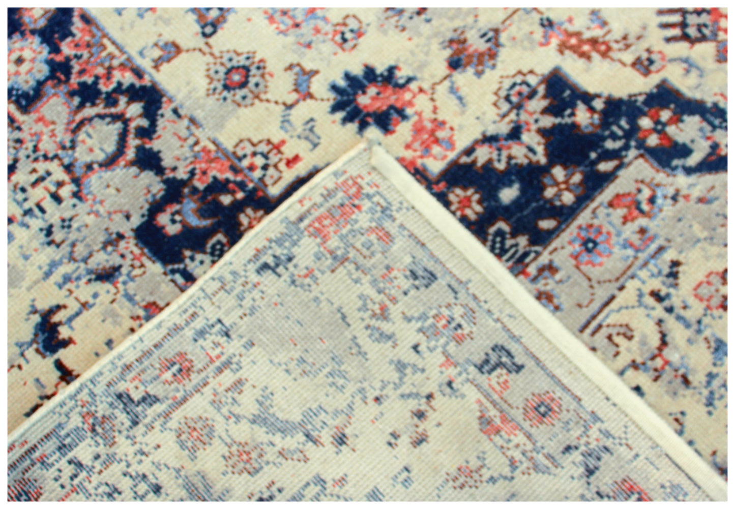 Beige Navy Red 7.6x10 Vintage Antique Persian Area Rug - Hand Knotted Wool Viscose Floral Medallion