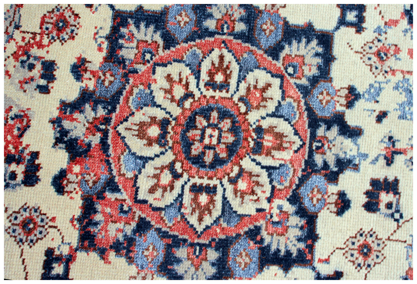 Beige Navy Red 7.6x10 Vintage Antique Persian Area Rug - Hand Knotted Wool Viscose Floral Medallion