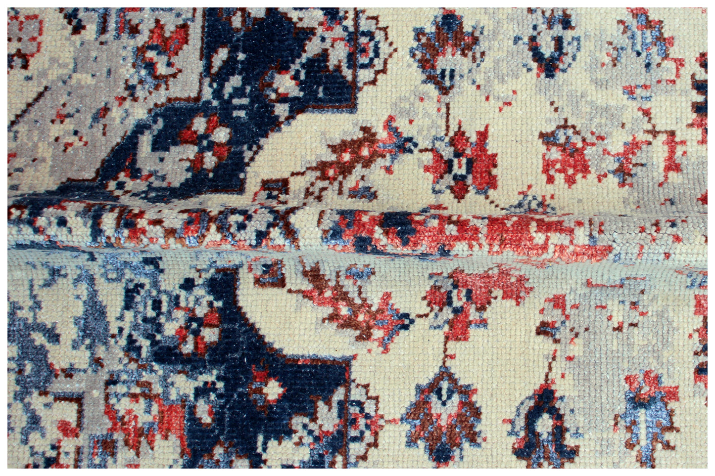 Beige Navy Red 7.6x10 Vintage Antique Persian Area Rug - Hand Knotted Wool Viscose Floral Medallion