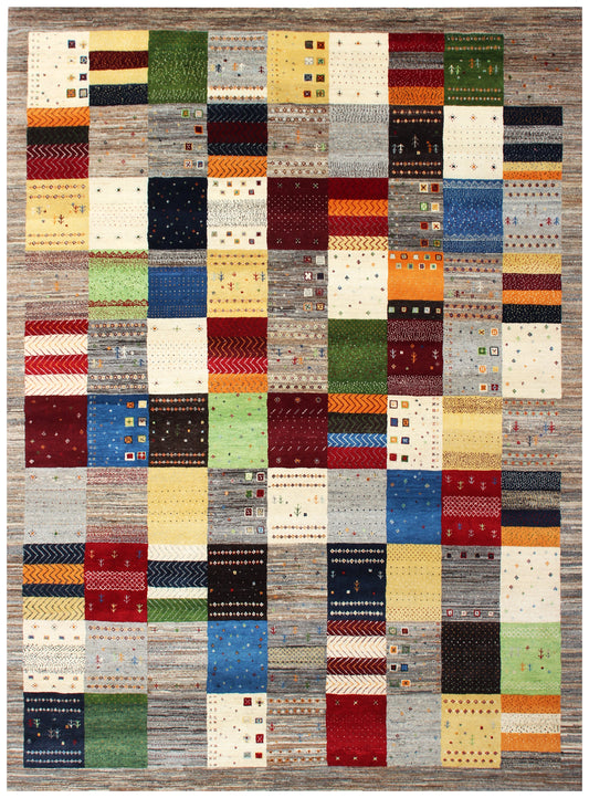 Hand Knotted Contemporary Gabbeh Patchwork Wool Rug 8x10 - Multi Color