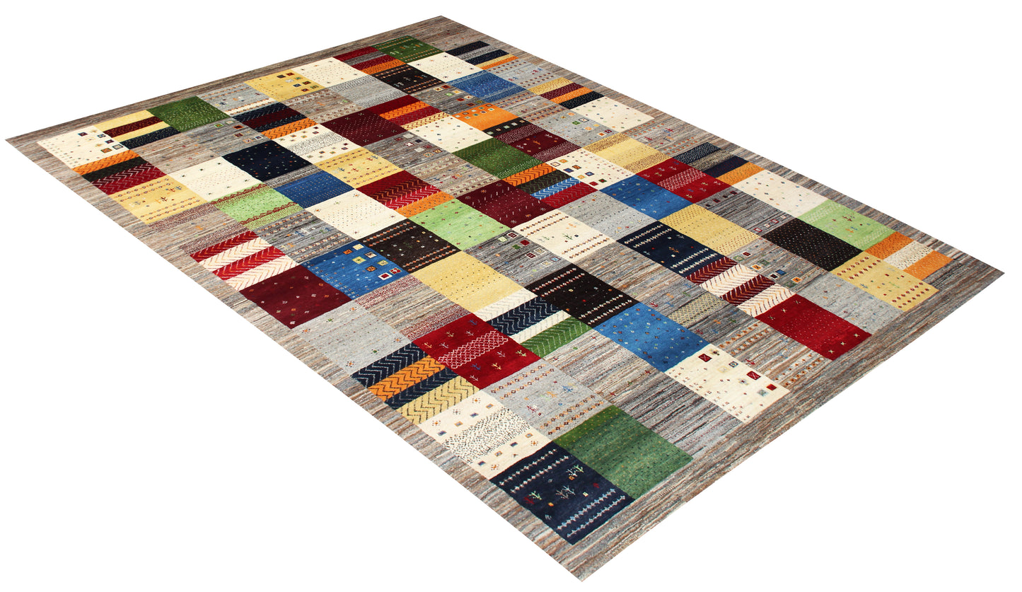 Hand Knotted Contemporary Gabbeh Patchwork Wool Rug 8x10 - Multi Color