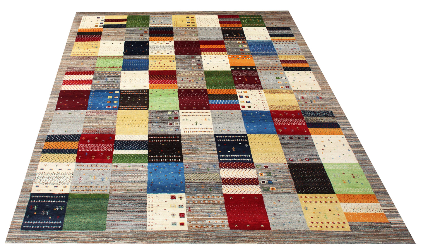 Hand Knotted Contemporary Gabbeh Patchwork Wool Rug 8x10 - Multi Color