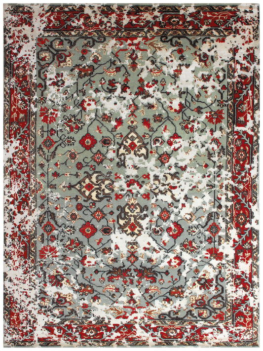 Vintage Antique Hand Knotted Persian 7.6x10 Area Rug - Grey Red Rust Wool Viscose Floral Distressed