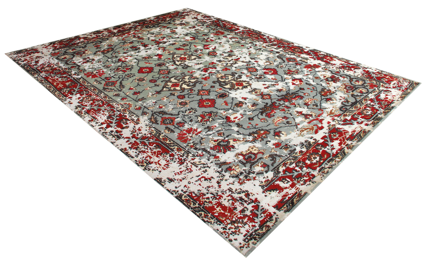 Vintage Antique Hand Knotted Persian 7.6x10 Area Rug - Grey Red Rust Wool Viscose Floral Distressed