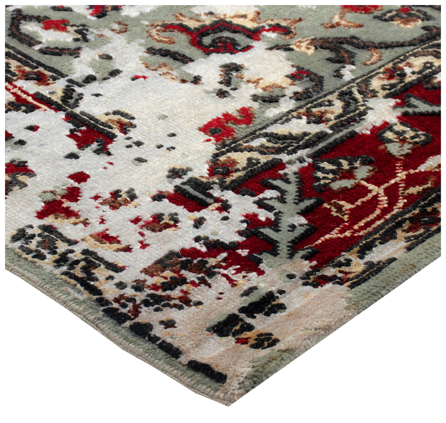 Vintage Antique Hand Knotted Persian 7.6x10 Area Rug - Grey Red Rust Wool Viscose Floral Distressed