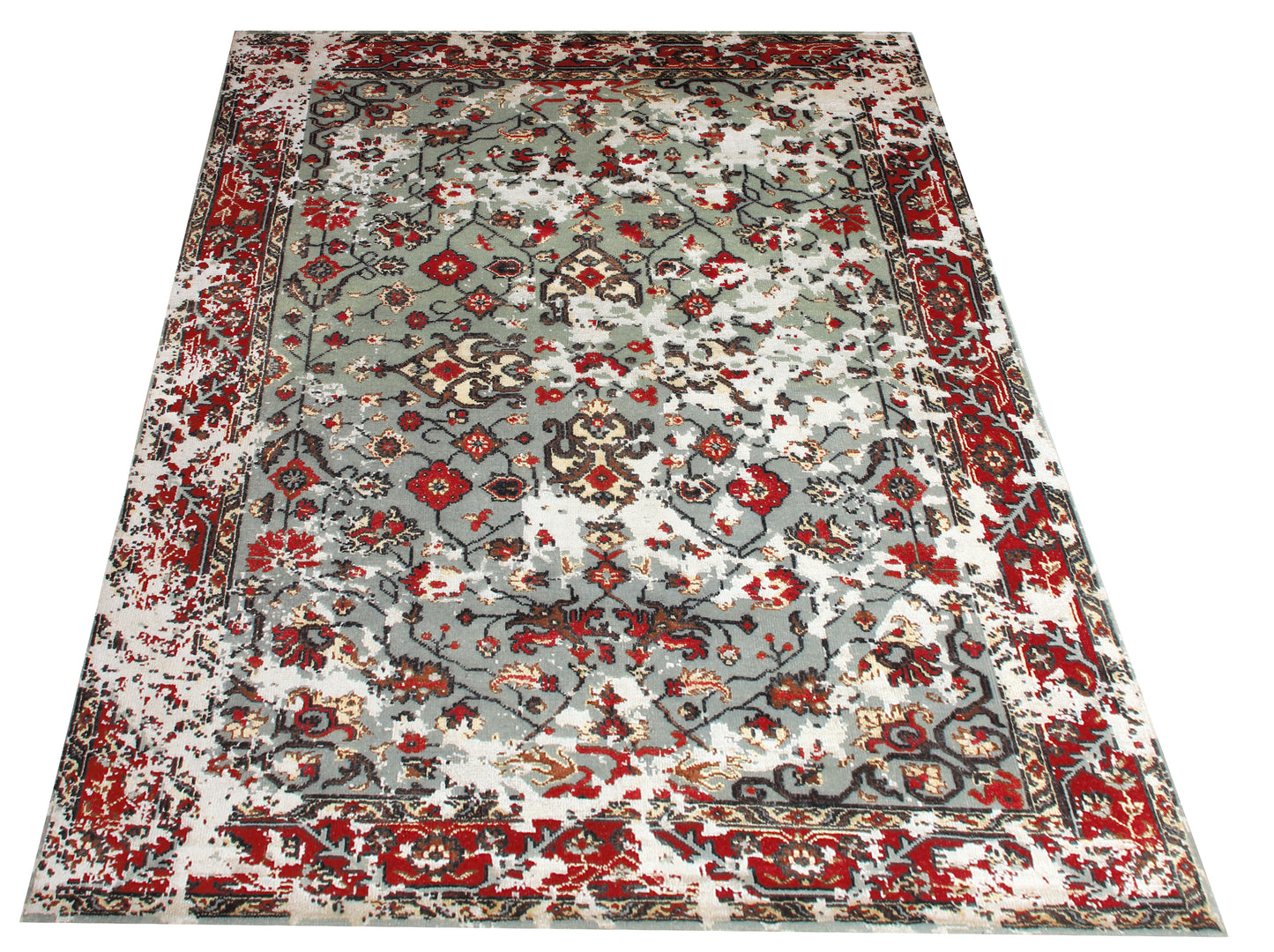 Vintage Antique Hand Knotted Persian 7.6x10 Area Rug - Grey Red Rust Wool Viscose Floral Distressed