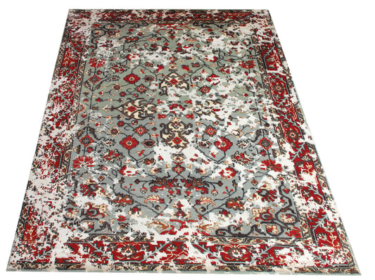 Vintage Antique Hand Knotted Persian 7.6x10 Area Rug - Grey Red Rust Wool Viscose Floral Distressed