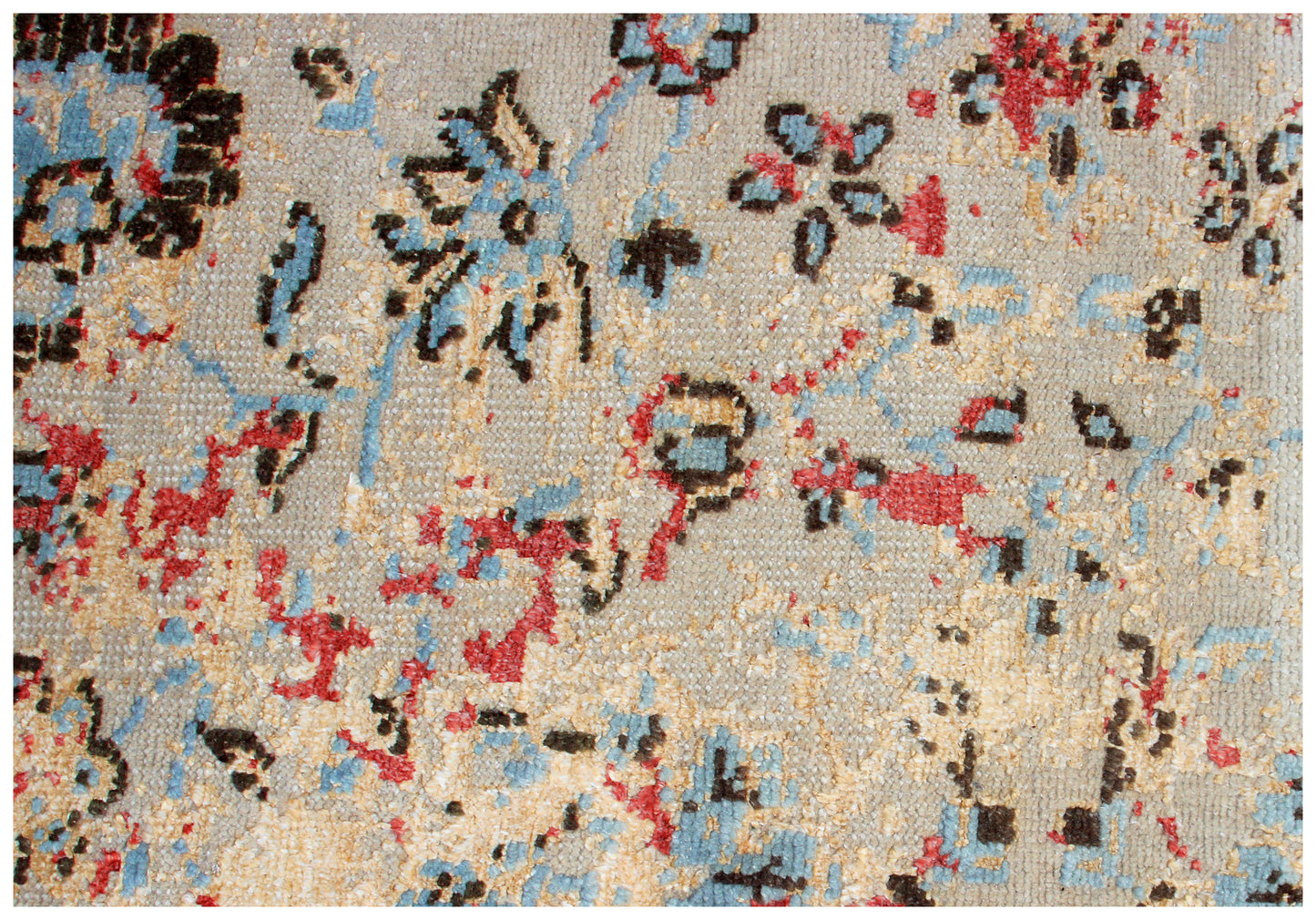 Floral Distressed 7.6x10 Wool Viscose Persian Area Rug - Beige Light Blue Red Hand Knotted Vintage