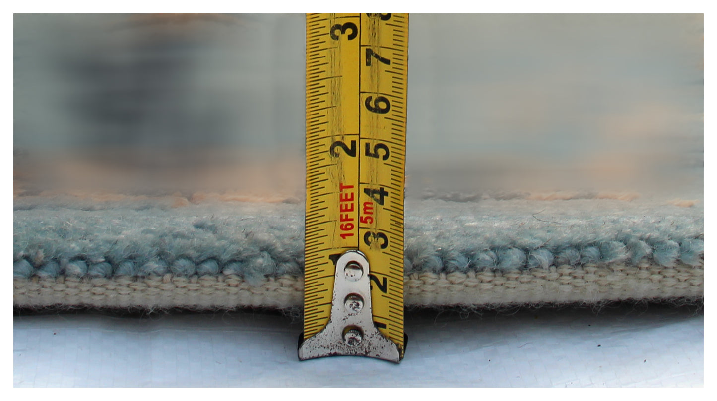 Light Blue Orange Navy 7.6x10 Hand Knotted Persian Wool Viscose Area Rug - Vintage Antique Geometric Medallion