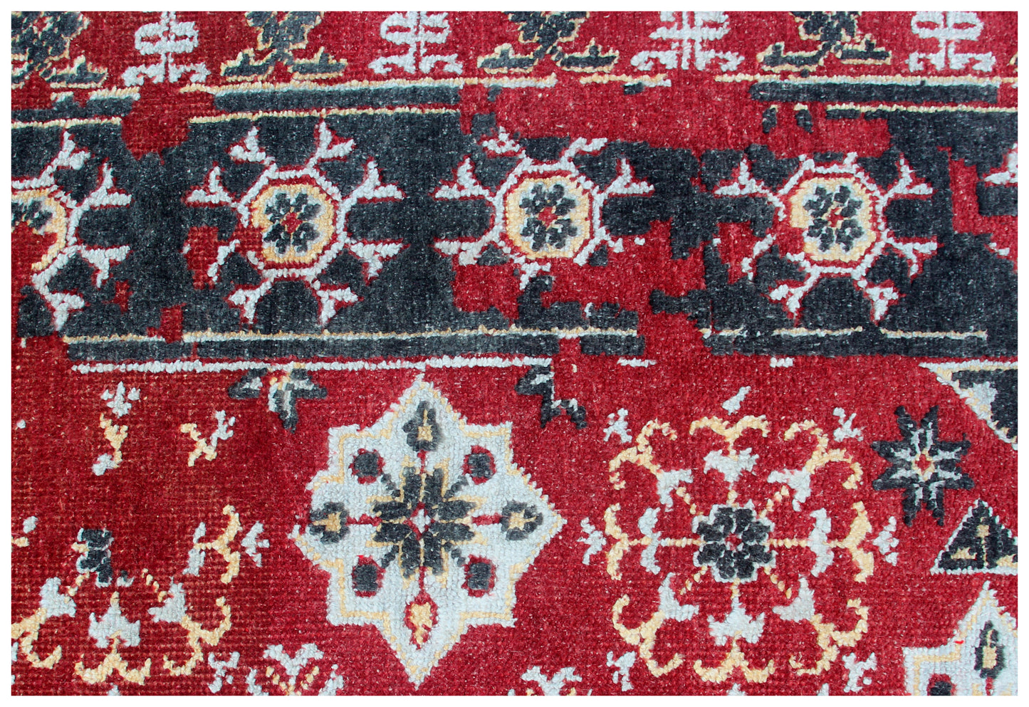 Persian Vintage Antique 8x10 Wool Viscose Area Rug - Red Black Cream Hand Knotted Geometric Medallion