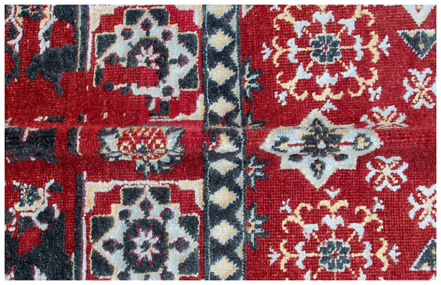 Persian Vintage Antique 8x10 Wool Viscose Area Rug - Red Black Cream Hand Knotted Geometric Medallion