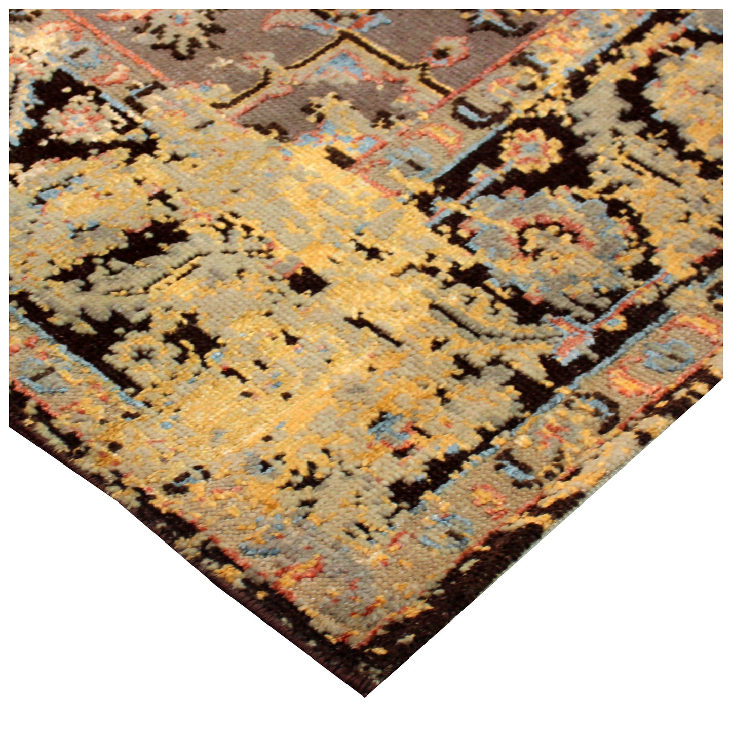 7.6x9.6 Camel Brown Grey Vintage Antique Persian Wool Viscose Area Rug - Hand Knotted Floral Medallion Distressed
