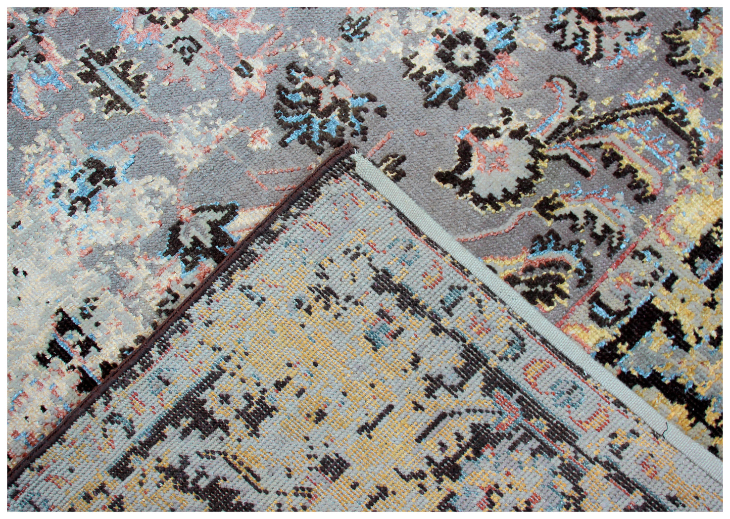 7.6x9.6 Camel Brown Grey Vintage Antique Persian Wool Viscose Area Rug - Hand Knotted Floral Medallion Distressed