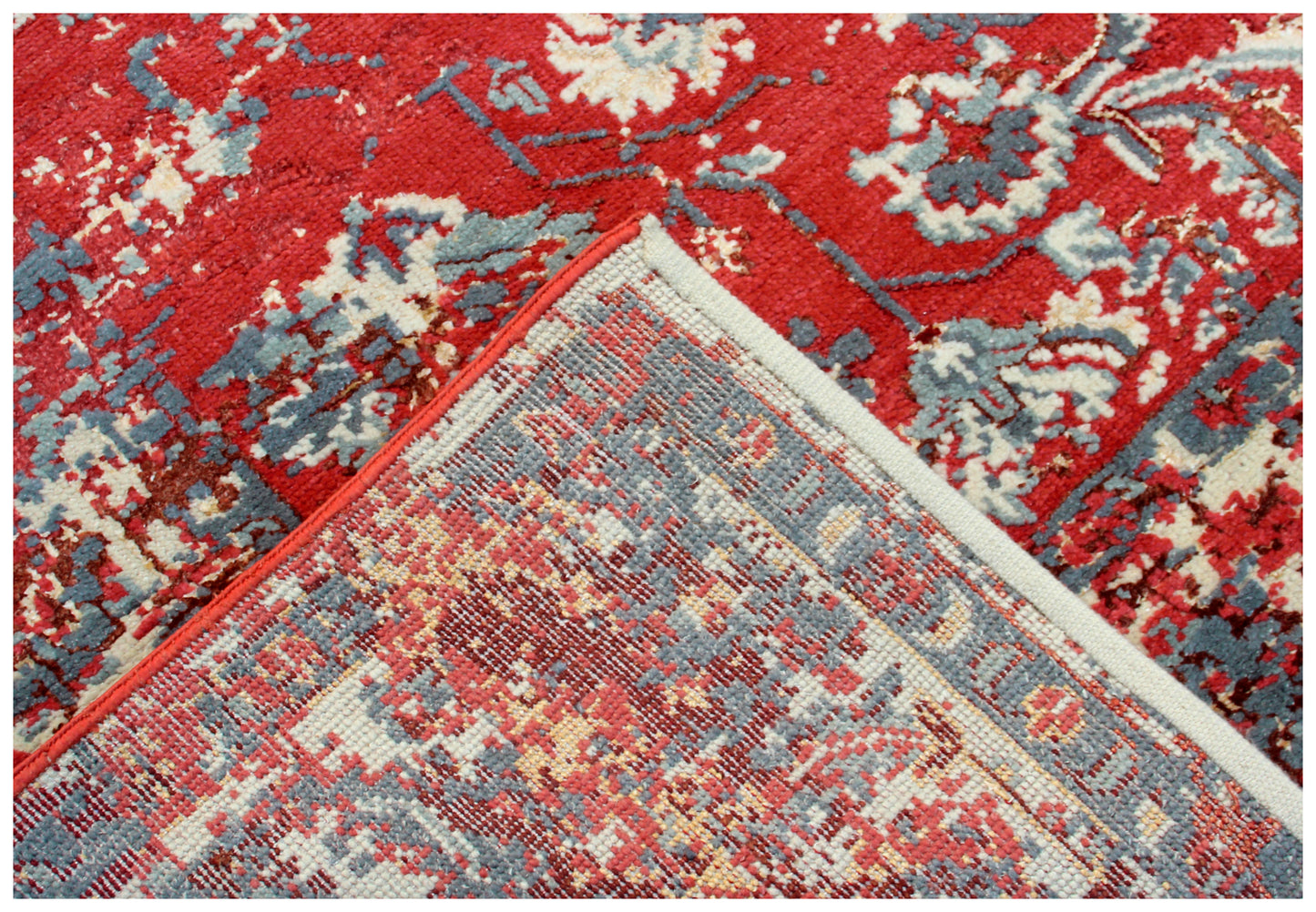 Hand Knotted Wool Viscose 8x10 Persian Area Rug - Vintage Antique Red Grey Cream Floral Distressed