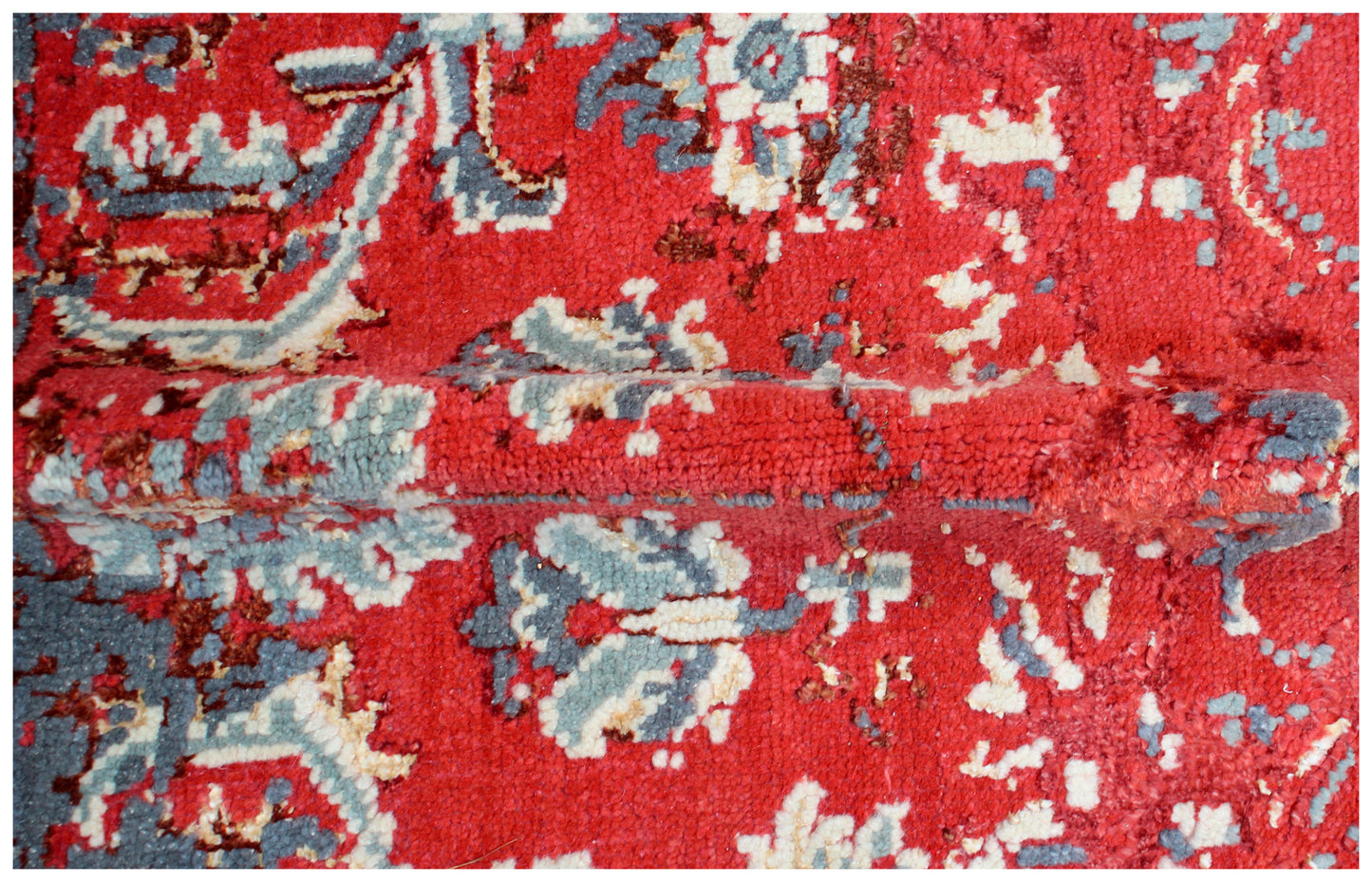 Hand Knotted Wool Viscose 8x10 Persian Area Rug - Vintage Antique Red Grey Cream Floral Distressed