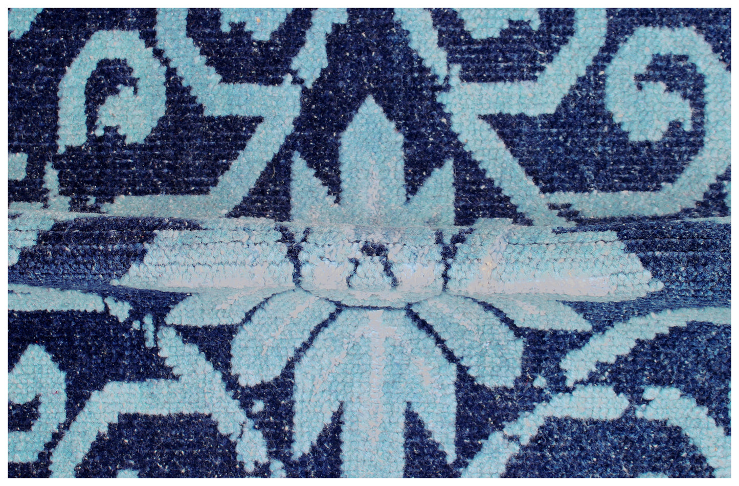 Vintage Antique 8x9.5 Navy Blue Turquoise Wool Viscose Persian Area Rug - Hand Knotted Geometric Tile Distressed